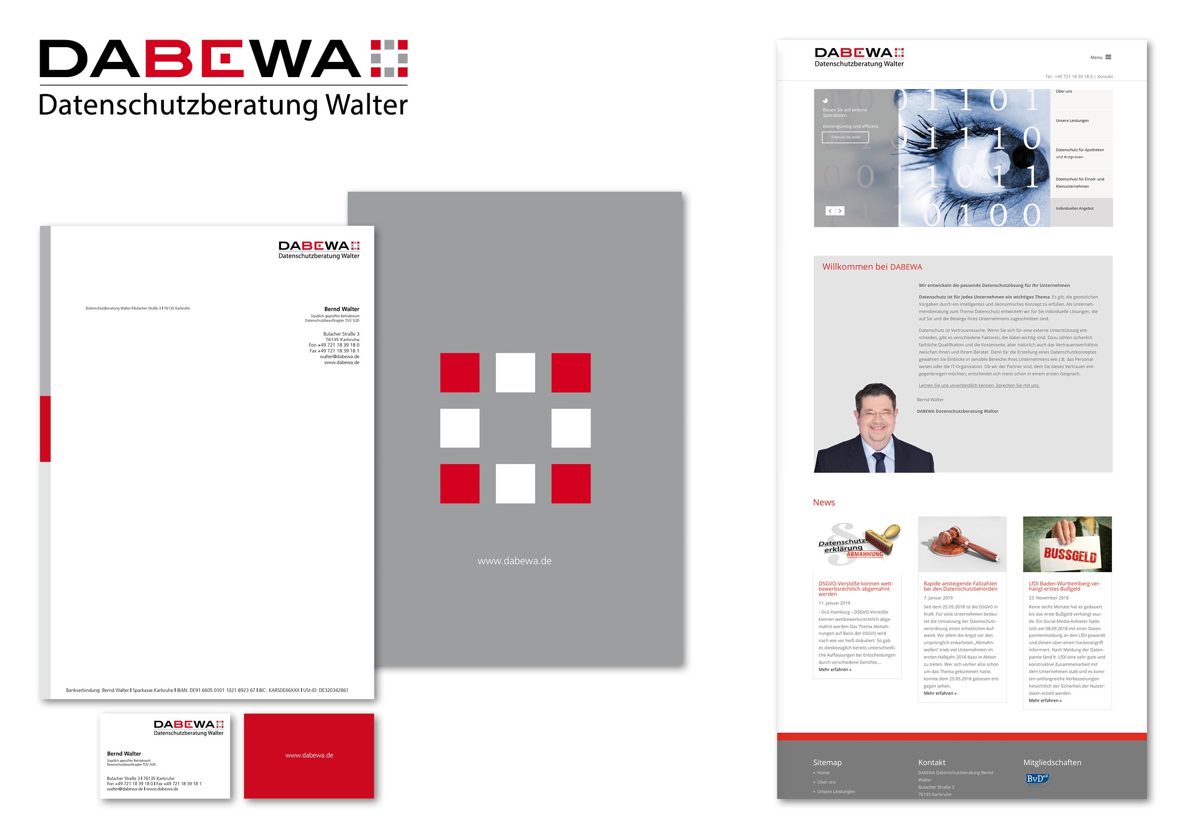 Corporate Design und Webdesign Entwicklung für DABEWA, Datenschutzberatung Bernd Walter aus Karlsruhe durch Grafik-Designer Ronald Wissler