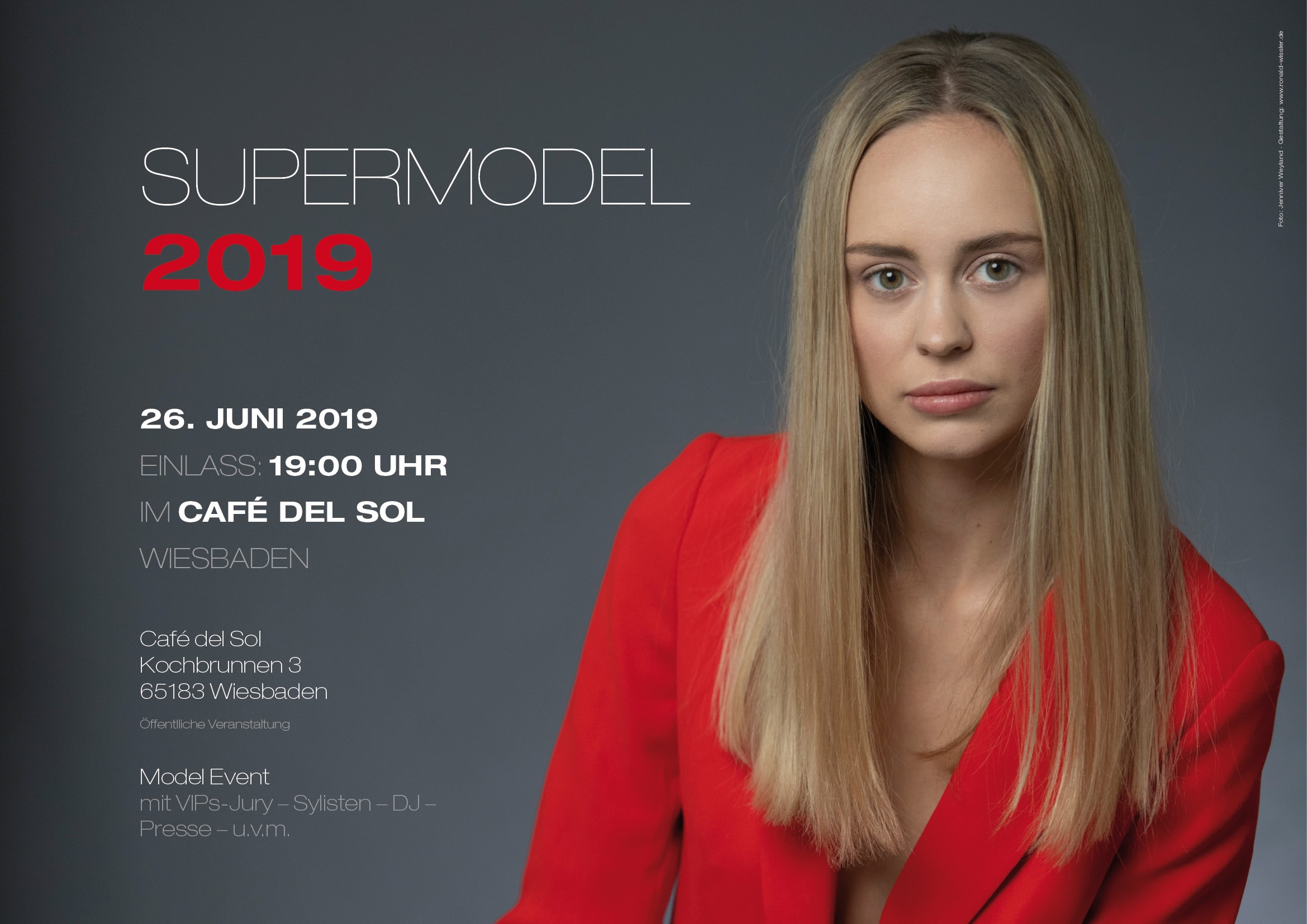 Einladungs-Flyer für Supermodel Contest 2019 durch Grafik-Designer Ronald Wissler