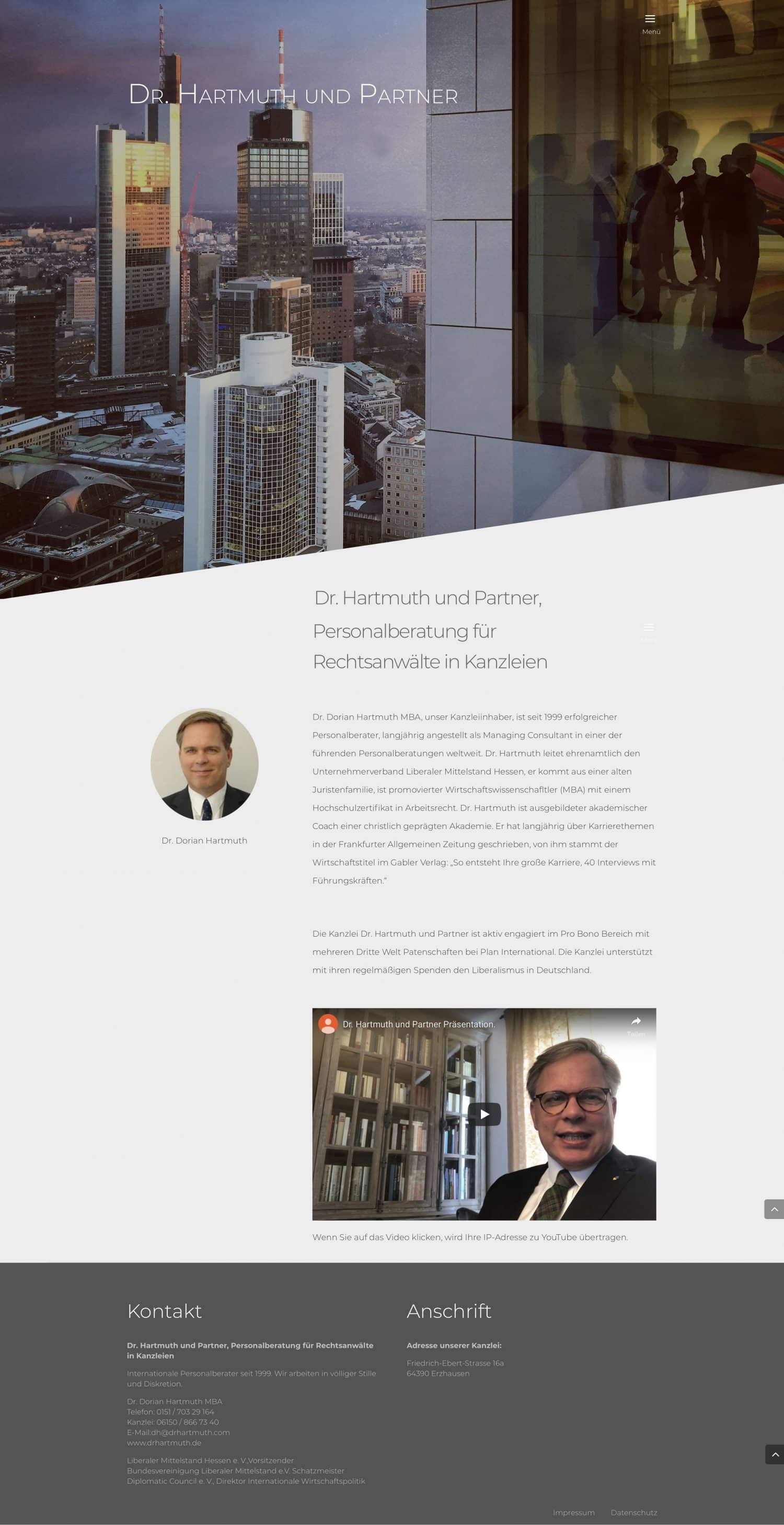 Webdesign und Programmierung der Homepage von Dr. Hartmuth und Partner, Personalberatung für Rechtsanwälte in Kanzleien durch Webdesigner Ronald Wissler