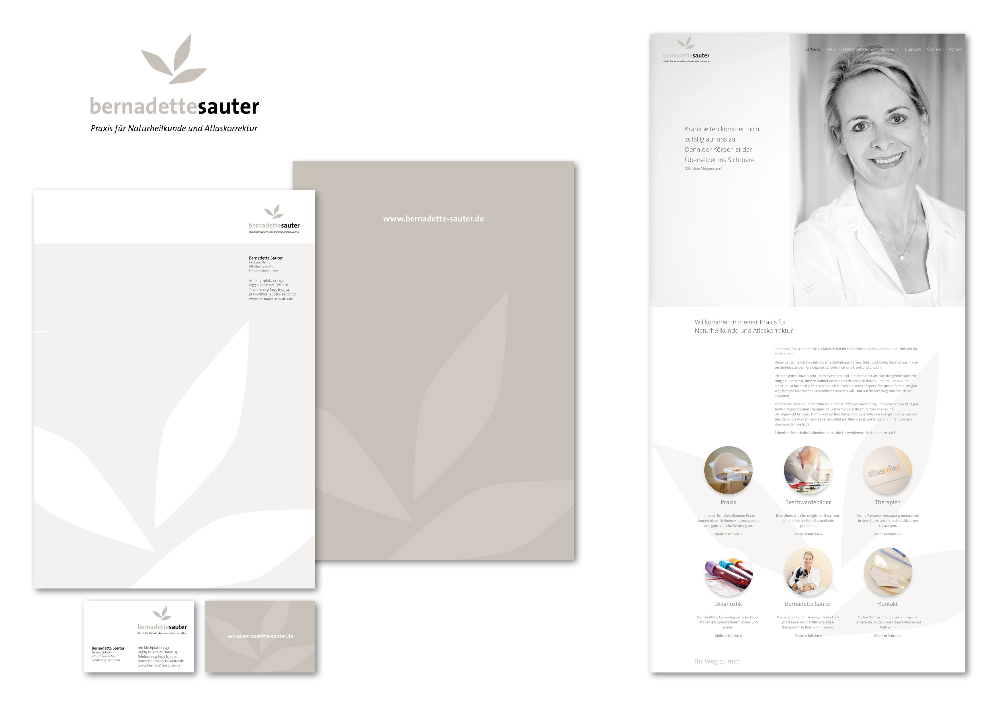 Corporate Design Entwicklung und Programmierung Homepage für Bernadette Sauter, Praxis für Naturheilkunde und Atlaskorrekturdurch Grafik-Designer Ronald Wissler