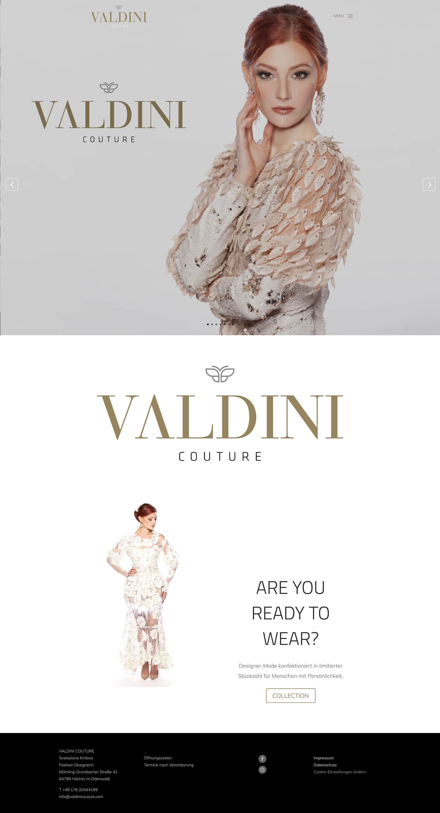 Webdesign Entwicklung für Valdini Couture durch Ronald Wissler Visuelle Kommunikation