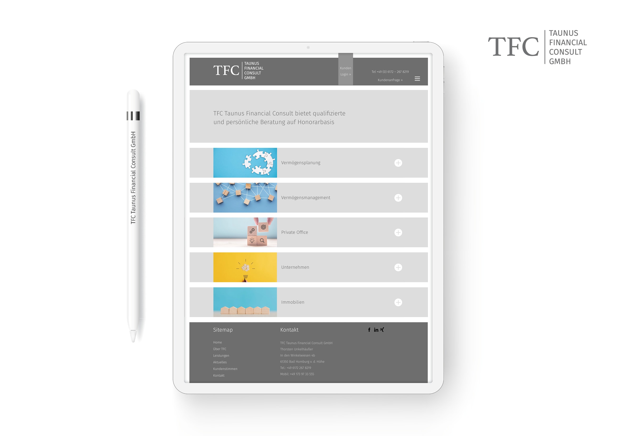 Homepage Entwicklung für die unabhängige und eigentümergeführte Vermögensplanungsgesellschaft TFC Taunus Financial Consult GmbH