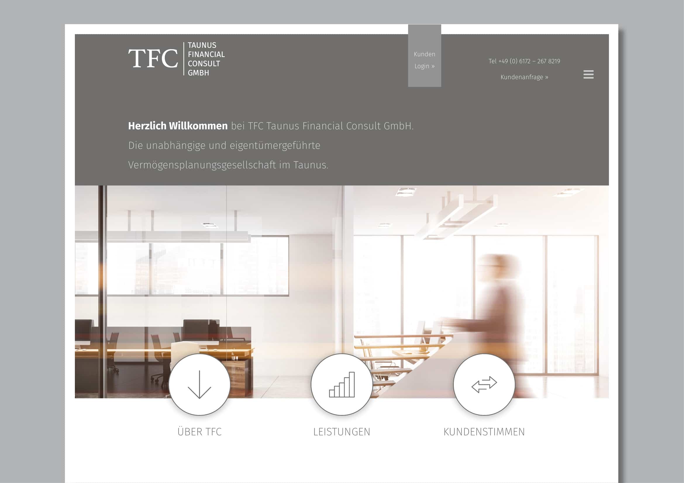 Homepage Entwicklung für die unabhängige und eigentümergeführte Vermögensplanungsgesellschaft TFC Taunus Financial Consult GmbH durch Webdesigner Ronald Wissler Frankfurt