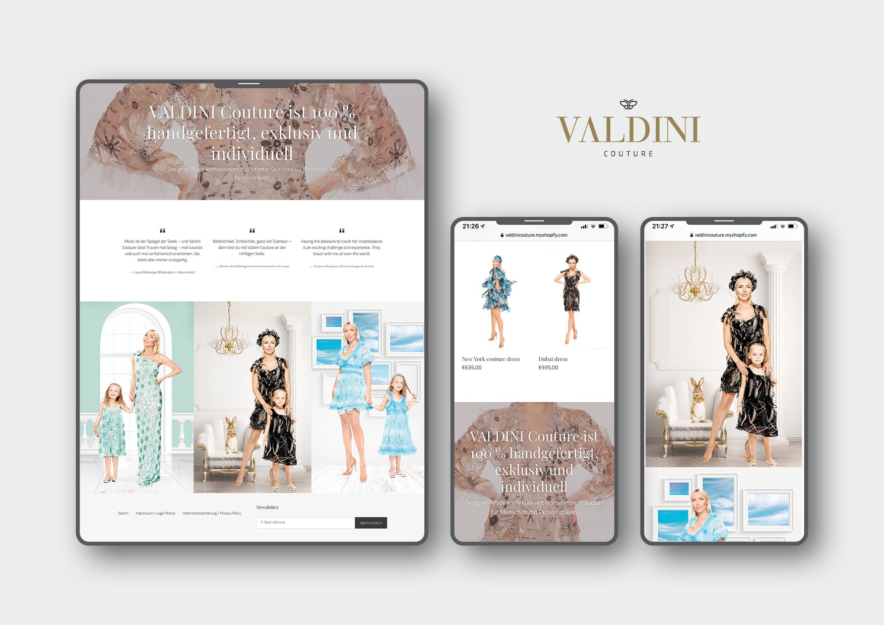Webdesign und Erstellung Onlineshop für die Mode-Marke Valdini Couture
