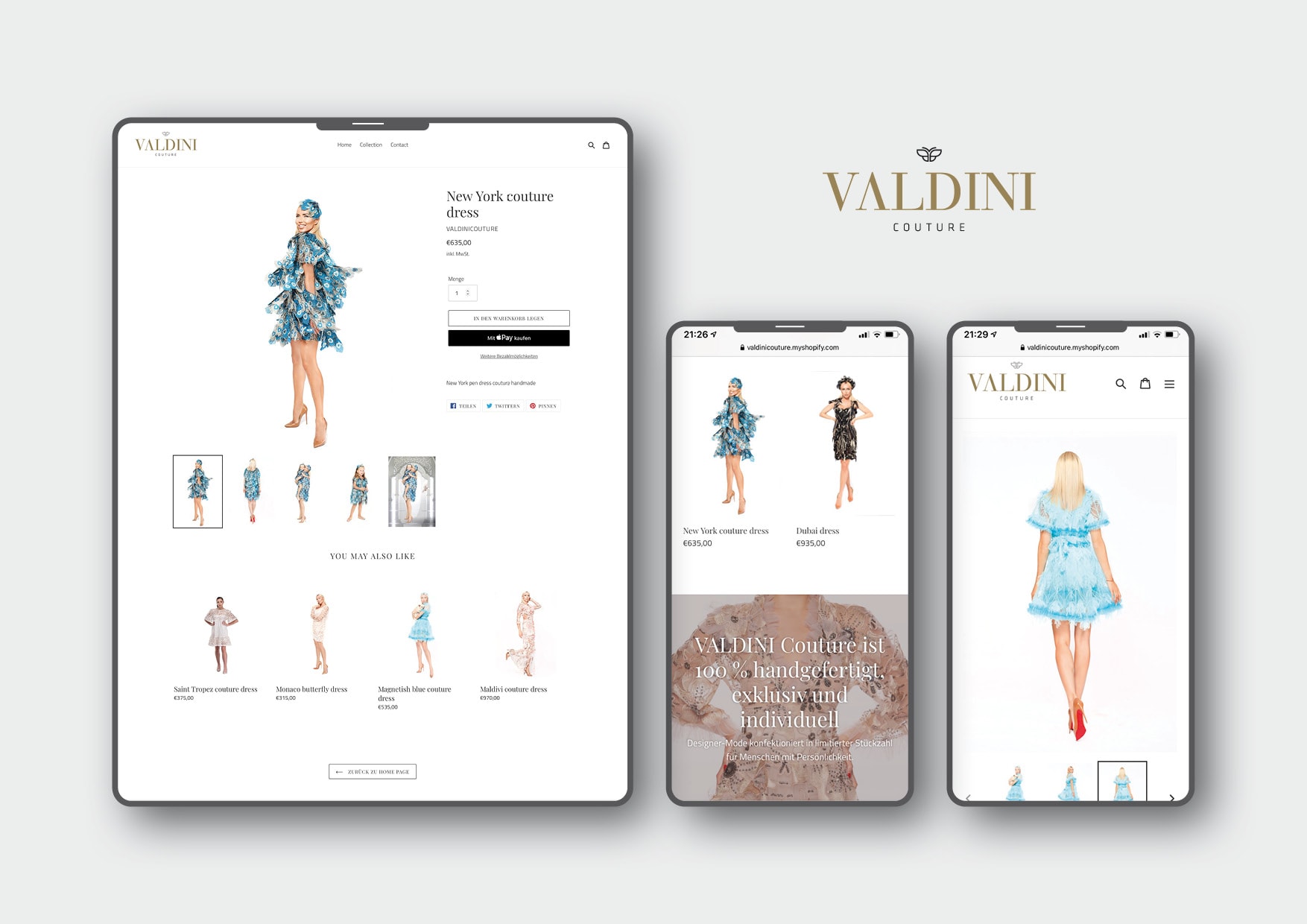 Webdesign und Erstellung Onlineshop für die Mode-Marke Valdini Couture