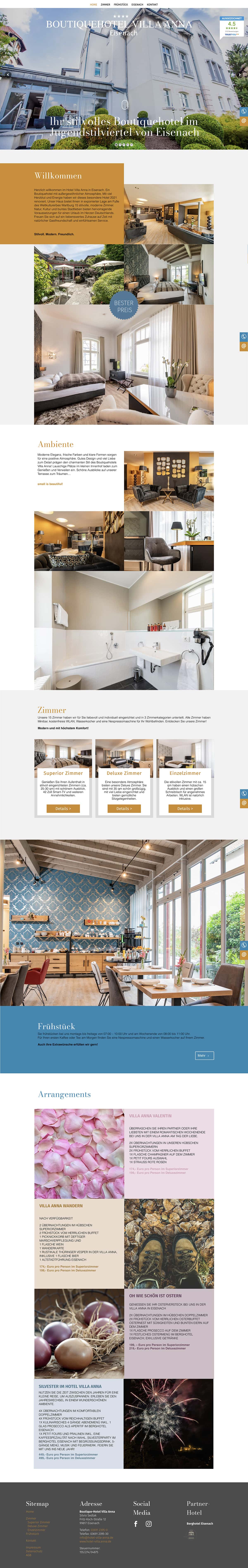 Webdesign und technische Umsetzung Homepage für einzigartiges Boutiquehotel in Eisenach